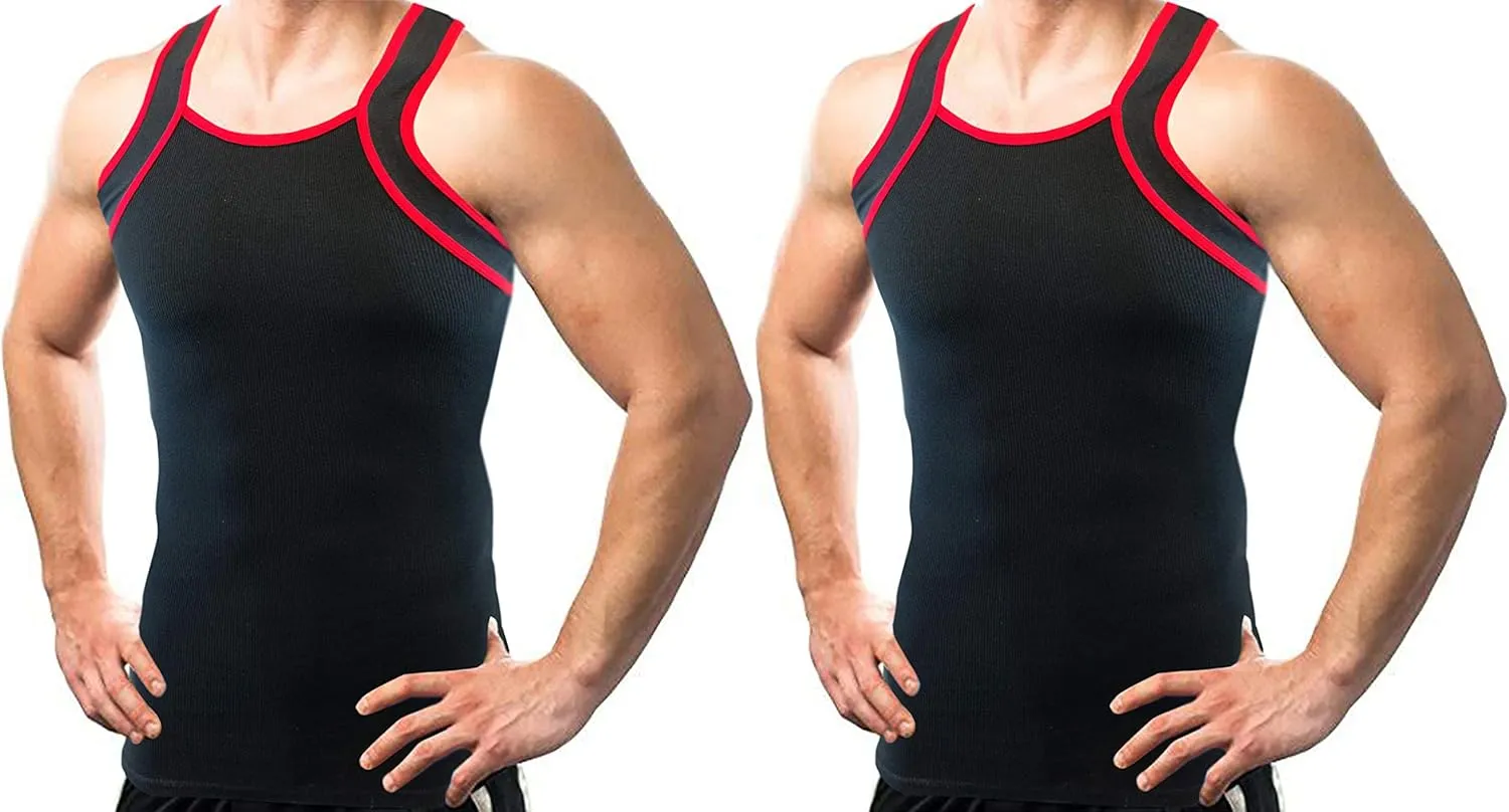 Different Touch 2 Pack Men's Tank Tops Square Cut Muscle Rib A-Shirts