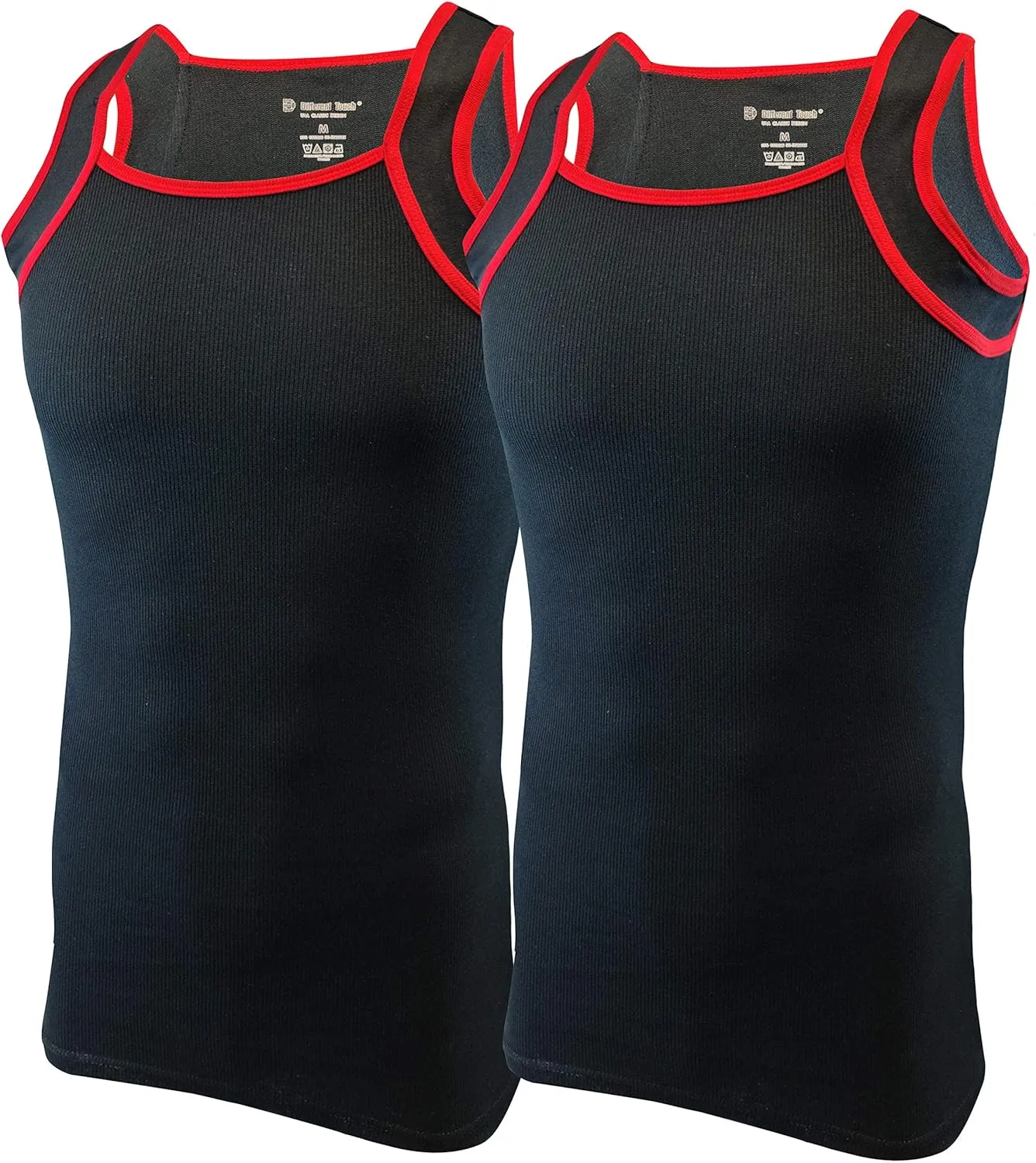 Different Touch 2 Pack Men's Tank Tops Square Cut Muscle Rib A-Shirts
