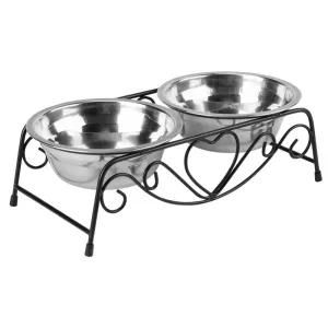 Double Stainless Steel Feeding and Watering Bowls
