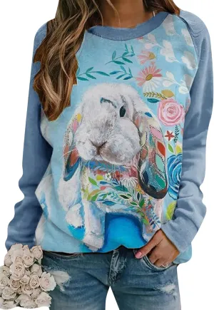 EFOFEI Womens Easter Bunny Sweatshirts Casual Cute Rabbit Tops Oversized Long Sleeve Shirts