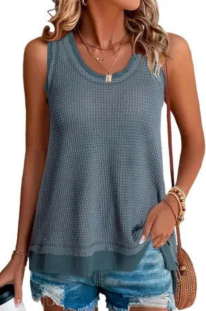 EVALESS Waffle Knit Tank Top for Women Summer 2025 Trendy Oversized Scoop Neck Knit Sleeveless Shirts Tops