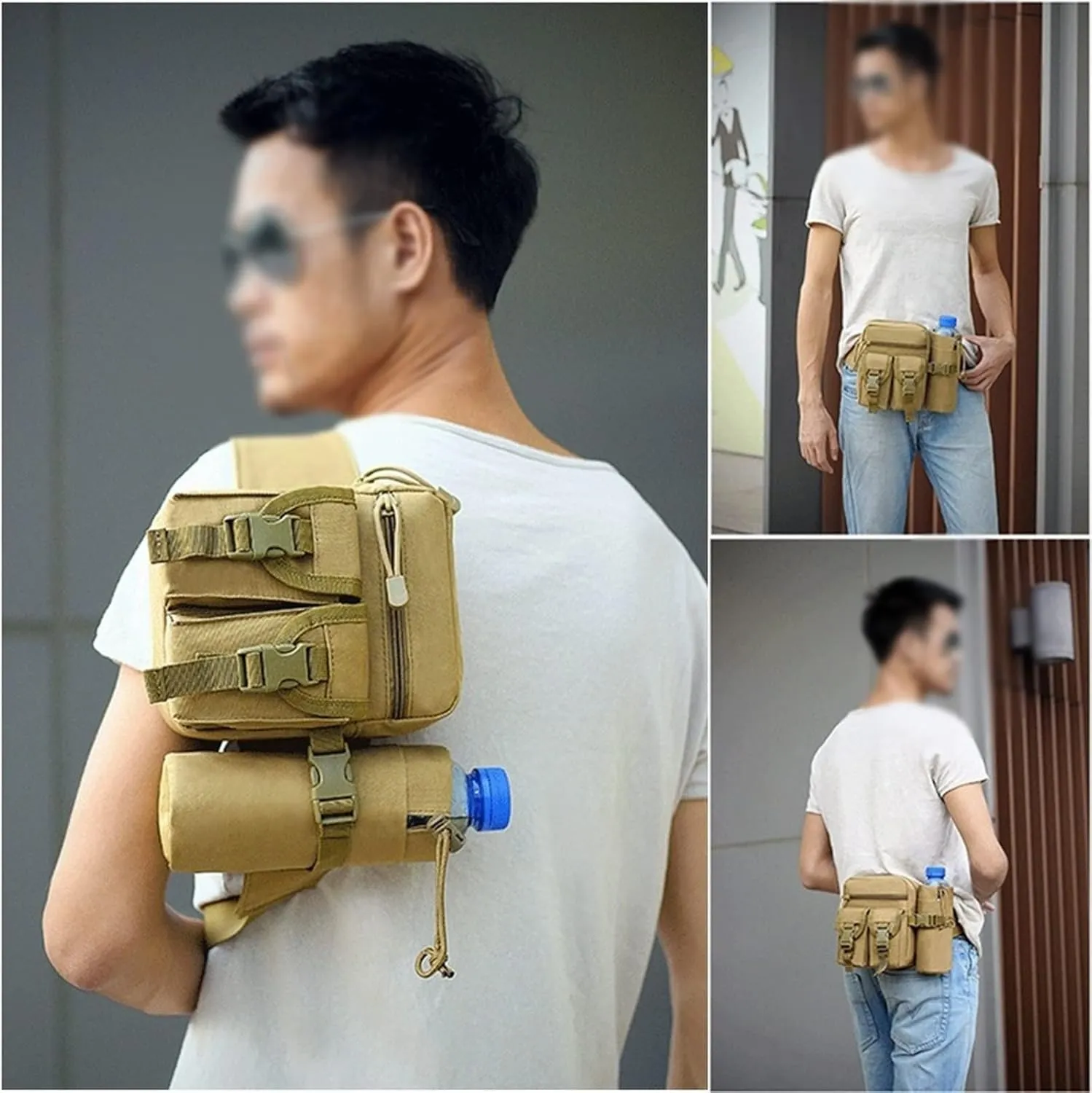 Fanny Pack Men's Belt Bag Nylon Mountaineering Water Bottle Mobile Phone Bag Outdoor Sports Mountaineering Camping Belt Bags (C)