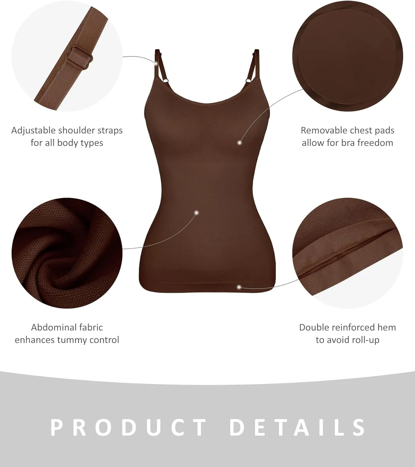 FeelinGirl Compression Cami for Women Tummy Control Camisole with Padded Bras Scoop Neck Shapewear Tank Tops