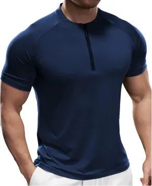 Fioboc Mens Shirts Quarter Zip Short Sleeve Gym Workout Performance Moisture Wicking Athletic Quick Dry Compression Shirt Men
