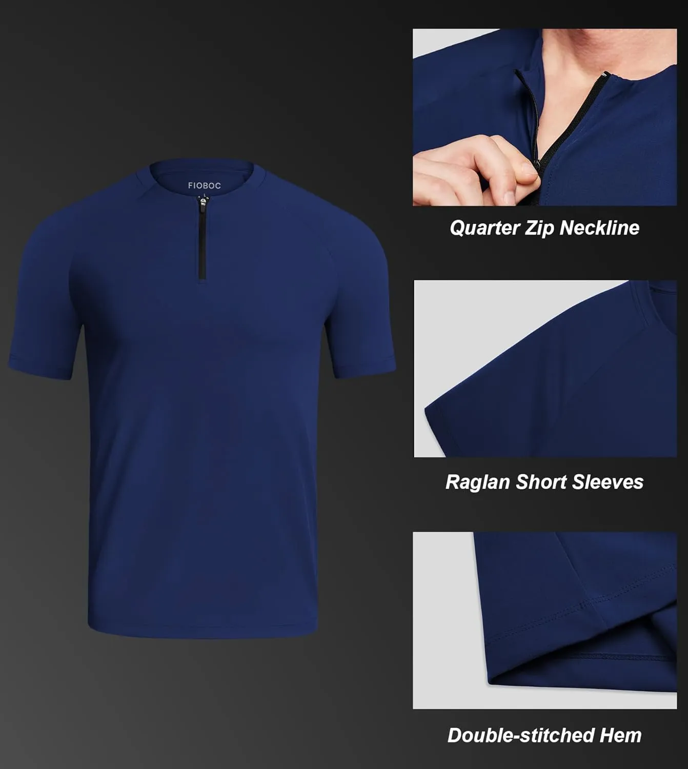 Fioboc Mens Shirts Quarter Zip Short Sleeve Gym Workout Performance Moisture Wicking Athletic Quick Dry Compression Shirt Men