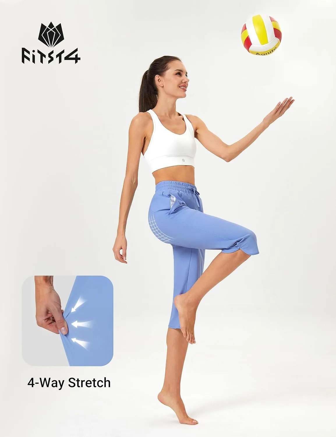 FitsT4 Sports Women's Swim Capris Pants 18" Quick Dry UPF 50  Beach Modest Swimsuits Bottoms with Mesh Pockets