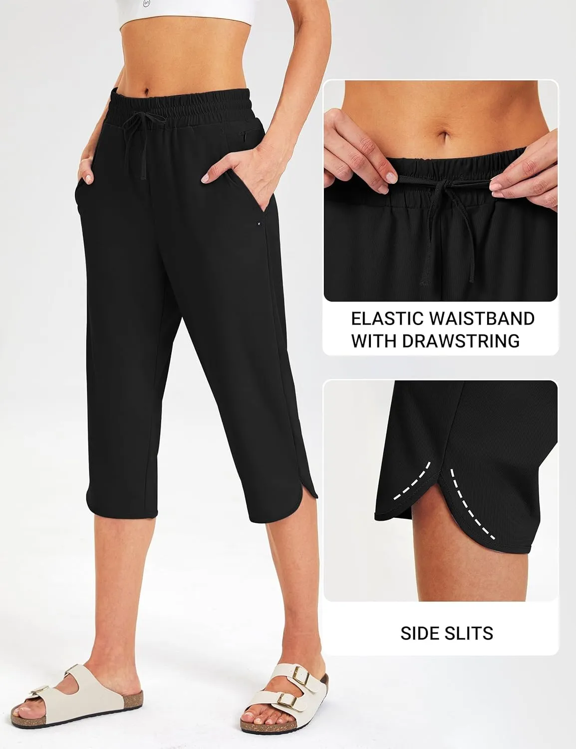 FitsT4 Sports Women's Swim Capris Pants 18" Quick Dry UPF 50  Beach Modest Swimsuits Bottoms with Mesh Pockets