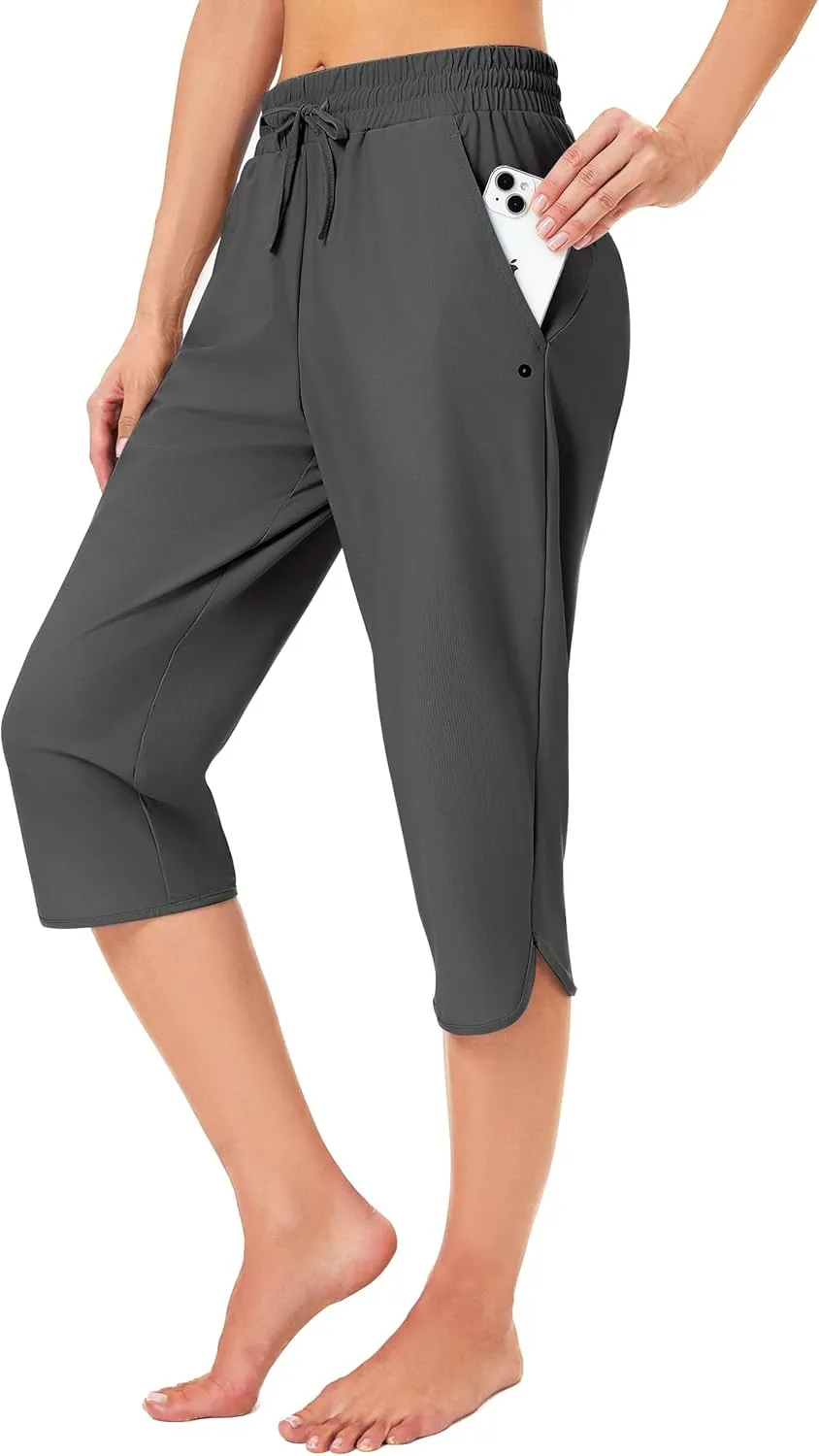 FitsT4 Sports Women's Swim Capris Pants 18" Quick Dry UPF 50  Beach Modest Swimsuits Bottoms with Mesh Pockets