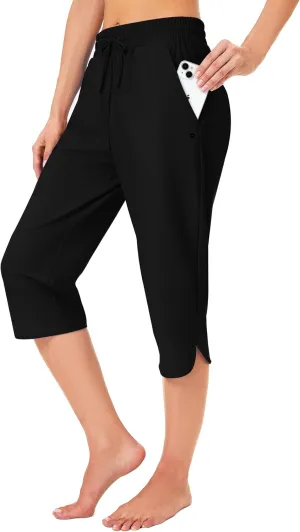 FitsT4 Sports Women's Swim Capris Pants 18" Quick Dry UPF 50  Beach Modest Swimsuits Bottoms with Mesh Pockets