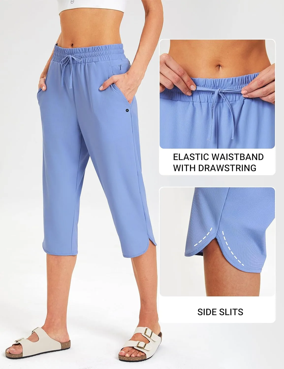 FitsT4 Sports Women's Swim Capris Pants 18" Quick Dry UPF 50  Beach Modest Swimsuits Bottoms with Mesh Pockets
