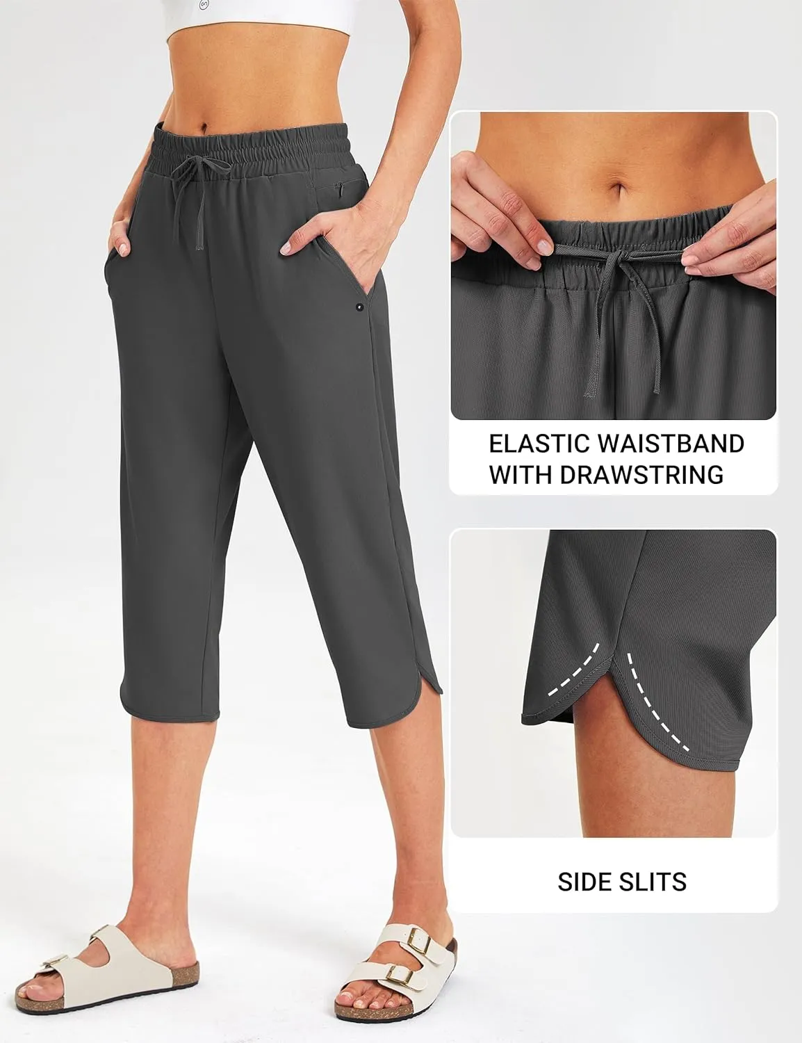 FitsT4 Sports Women's Swim Capris Pants 18" Quick Dry UPF 50  Beach Modest Swimsuits Bottoms with Mesh Pockets