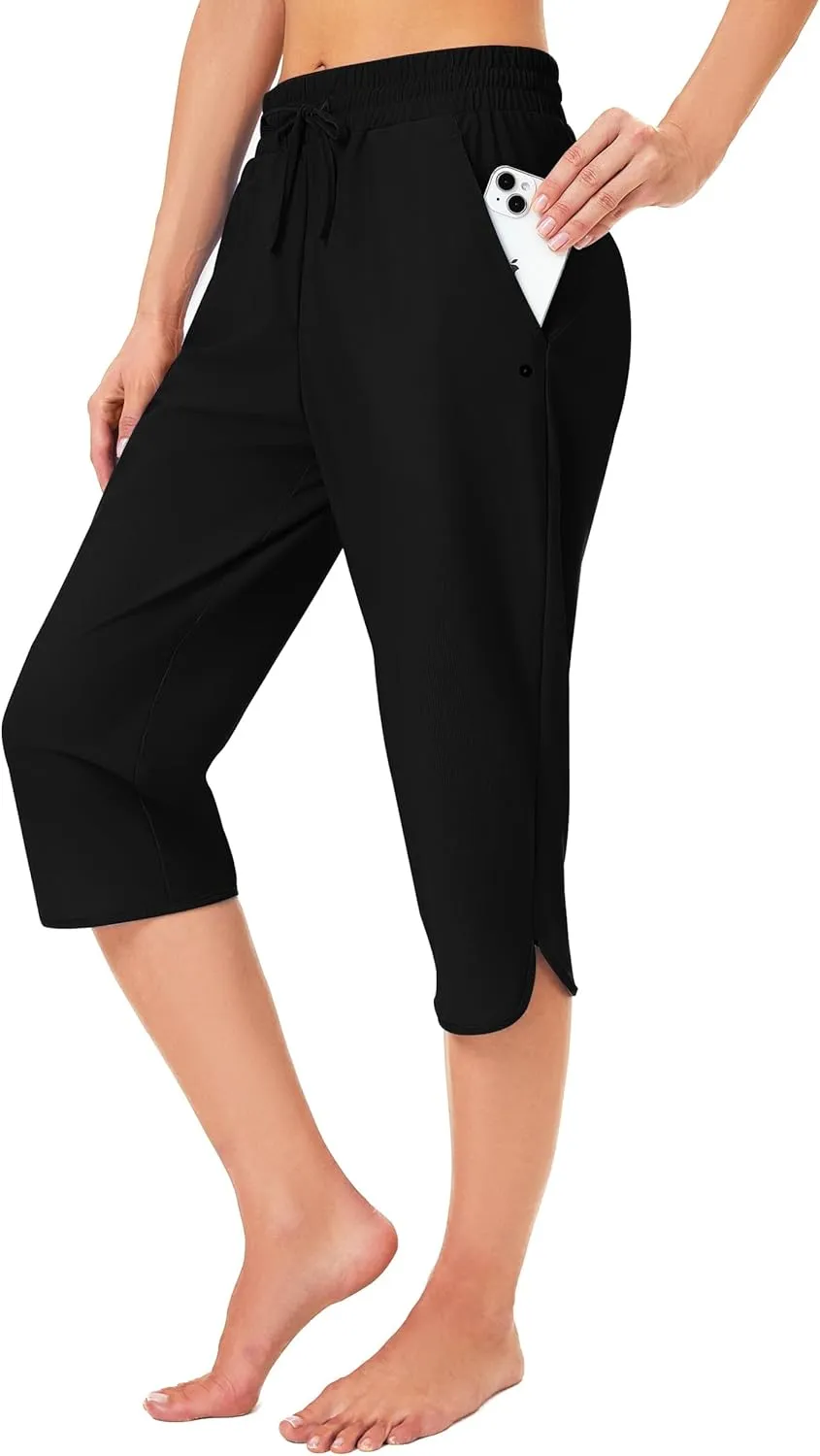 FitsT4 Sports Women's Swim Capris Pants 18" Quick Dry UPF 50  Beach Modest Swimsuits Bottoms with Mesh Pockets