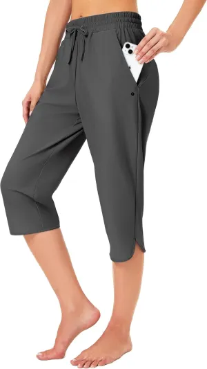 FitsT4 Sports Women's Swim Capris Pants 18" Quick Dry UPF 50  Beach Modest Swimsuits Bottoms with Mesh Pockets