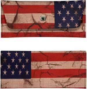 Flag Graphic Leather Clutch Bag for Womens Lightweight Long Wallet Big Girls Portable Vintage Style Cash Purse Pouch with Metal Snap Button for Ladies Travel Business Outdoor Use