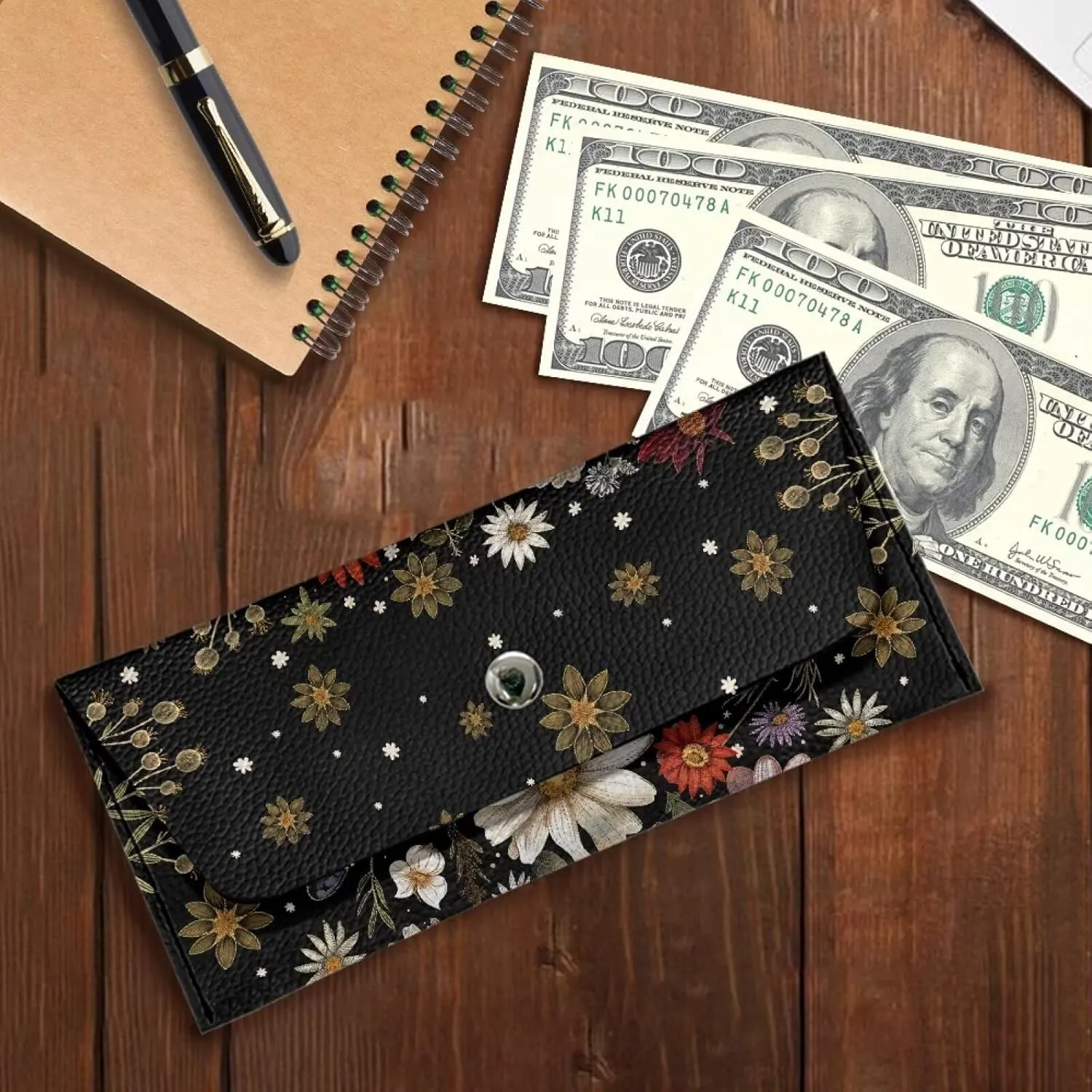 Floral Butterfly Clutch Purses for Women Wedding Portable Long Cash Wallets Pouch with Snap Button Ladies Casual Lightweight Fashion Card Holder for Travel Shop Sport Outdoor Use