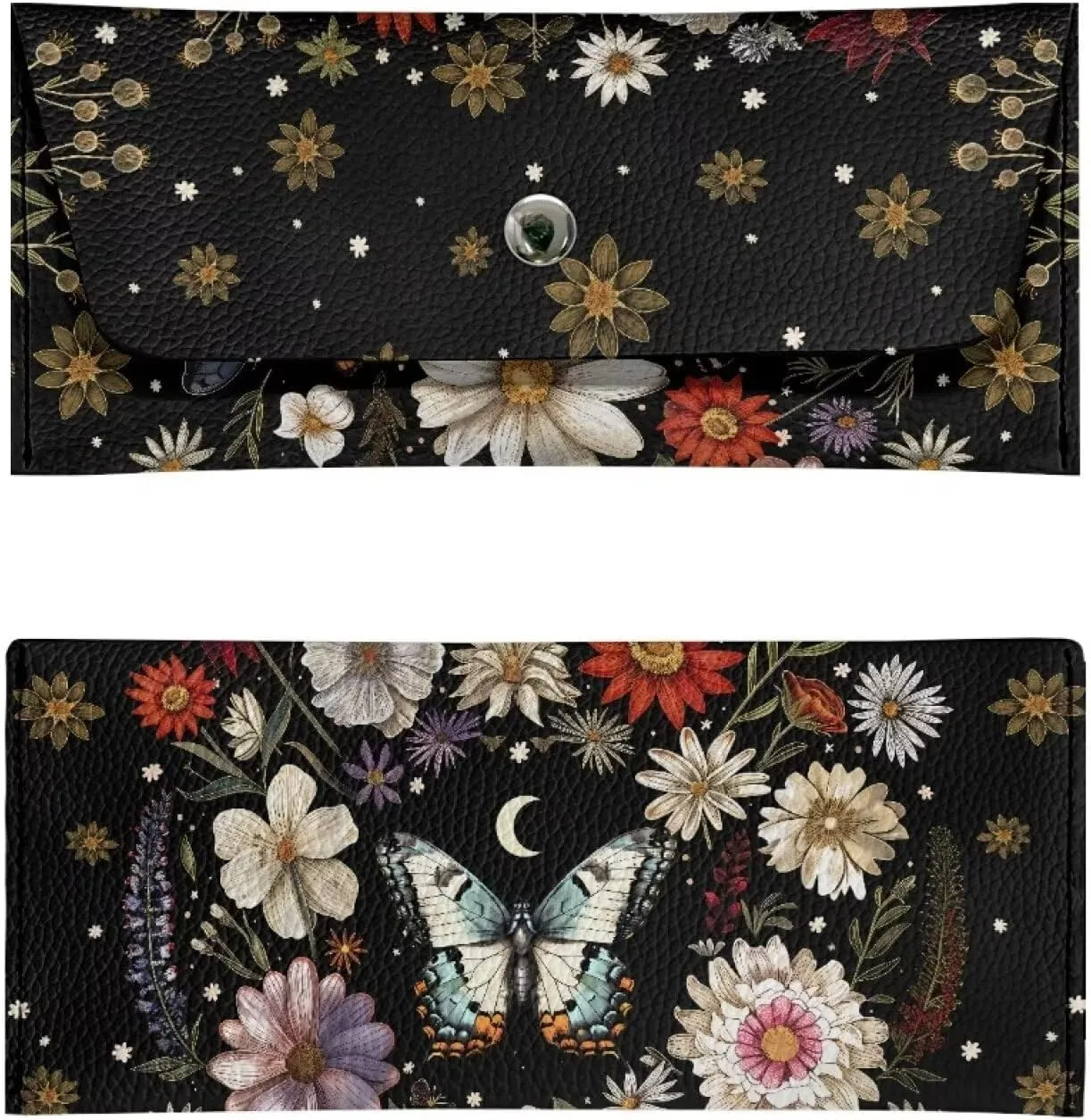 Floral Butterfly Clutch Purses for Women Wedding Portable Long Cash Wallets Pouch with Snap Button Ladies Casual Lightweight Fashion Card Holder for Travel Shop Sport Outdoor Use