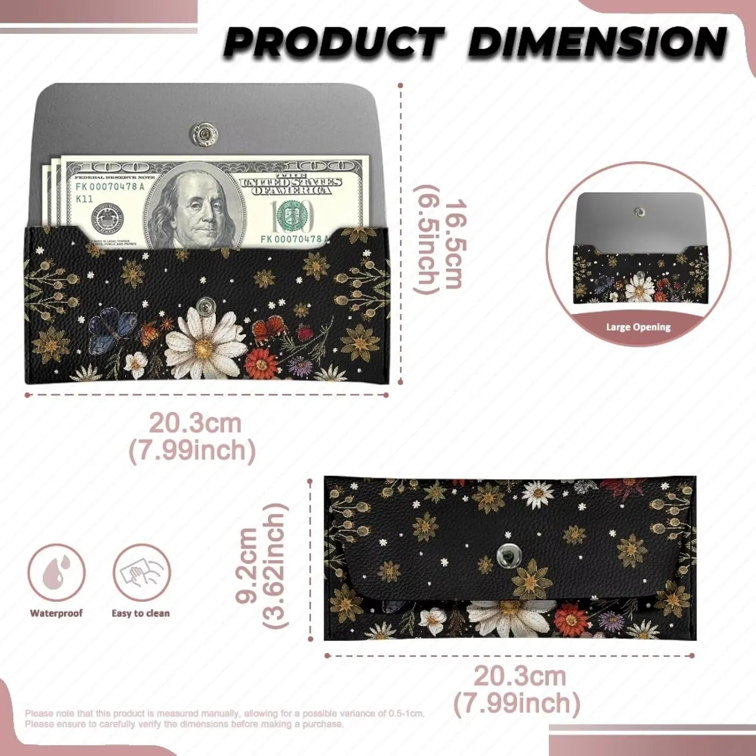 Floral Butterfly Clutch Purses for Women Wedding Portable Long Cash Wallets Pouch with Snap Button Ladies Casual Lightweight Fashion Card Holder for Travel Shop Sport Outdoor Use