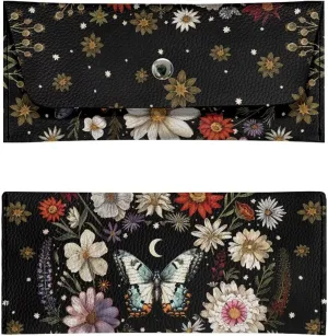 Floral Butterfly Clutch Purses for Women Wedding Portable Long Cash Wallets Pouch with Snap Button Ladies Casual Lightweight Fashion Card Holder for Travel Shop Sport Outdoor Use