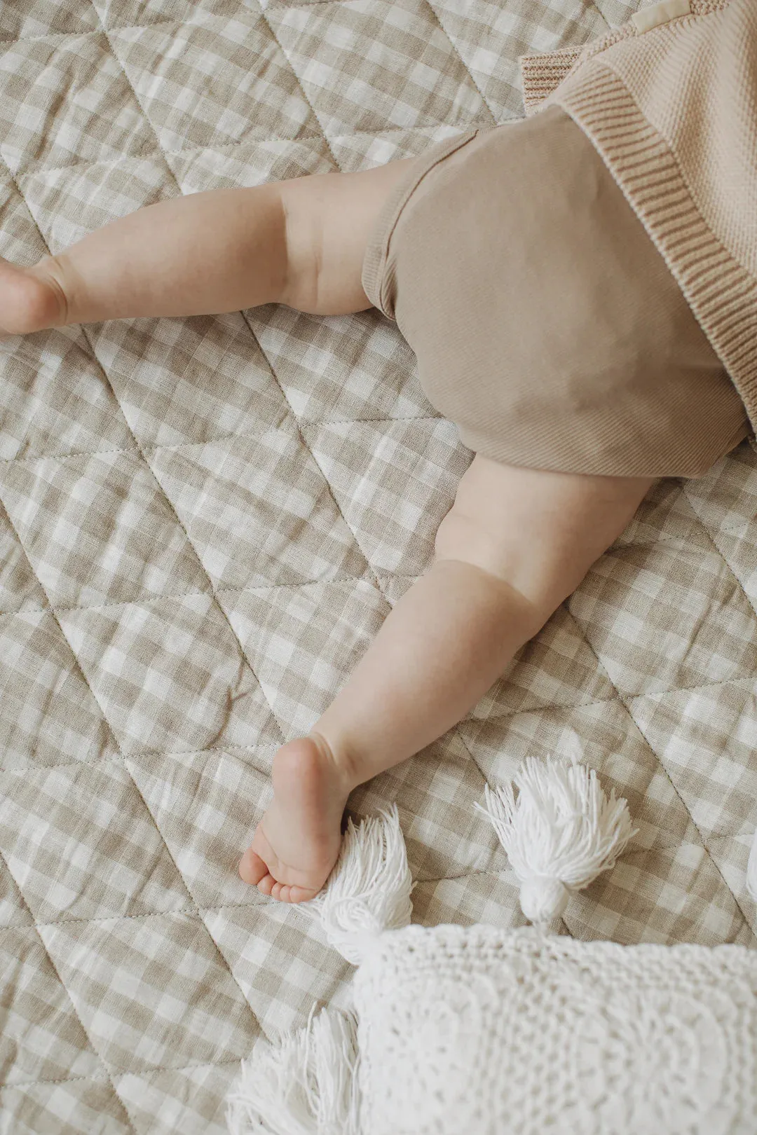 French Linen Playmat - Oat & Gingham