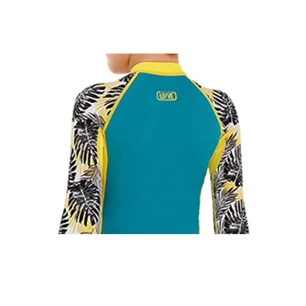 Full Sleeves Kids Swimwear Yellow & Green Palm Leaves printed Sleeves, UPF 50 