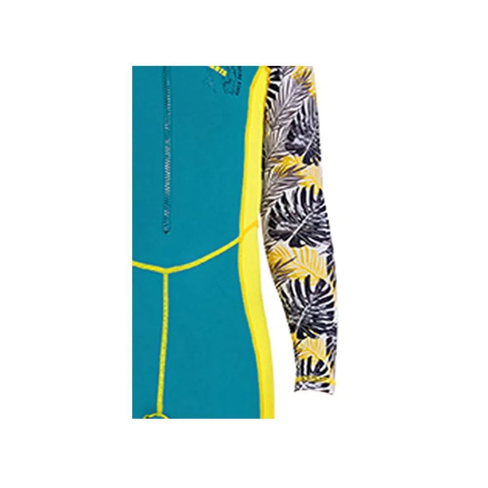 Full Sleeves Kids Swimwear Yellow & Green Palm Leaves printed Sleeves, UPF 50 
