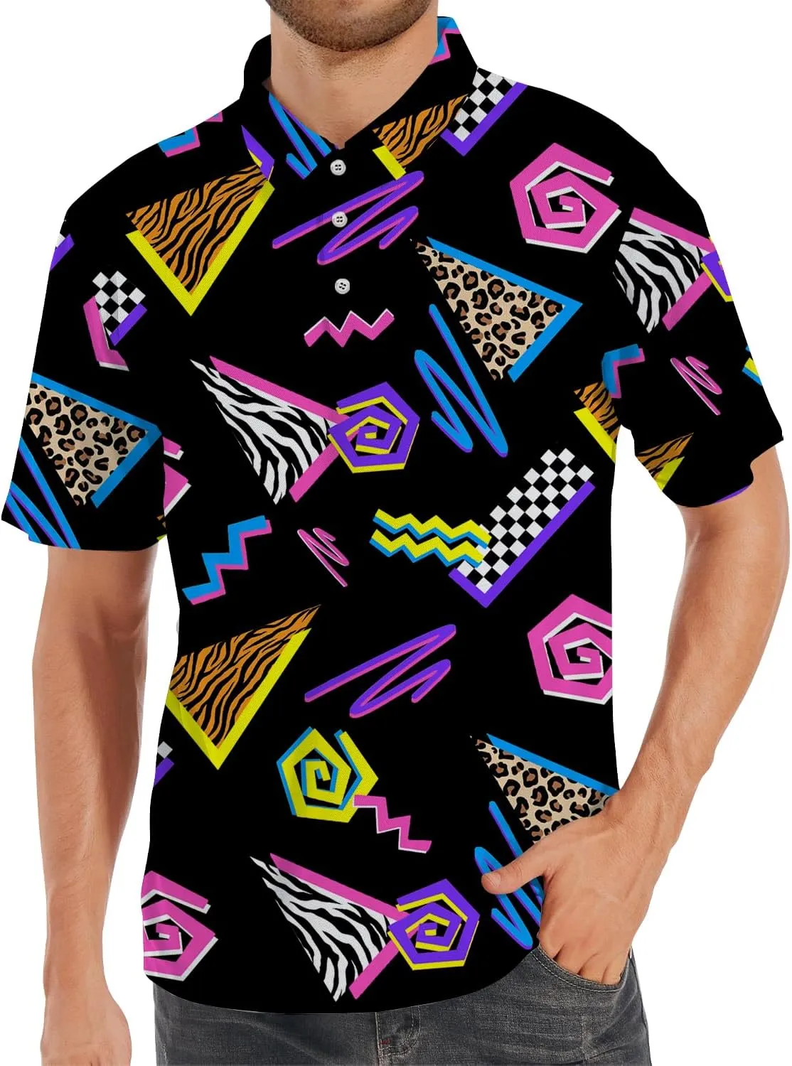 Funny Golf Shirts for Men,Funny Golf Polos for Men Short Sleeve,Mens 70s 80s Outfit Funny Hawaiian Golf Shirt