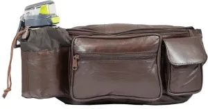 Genuine Leather Large Waist Bag Multi Function 4 Pocket Fanny Pack for Outdoor Use and Travel With Bottle Holder (Brown)
