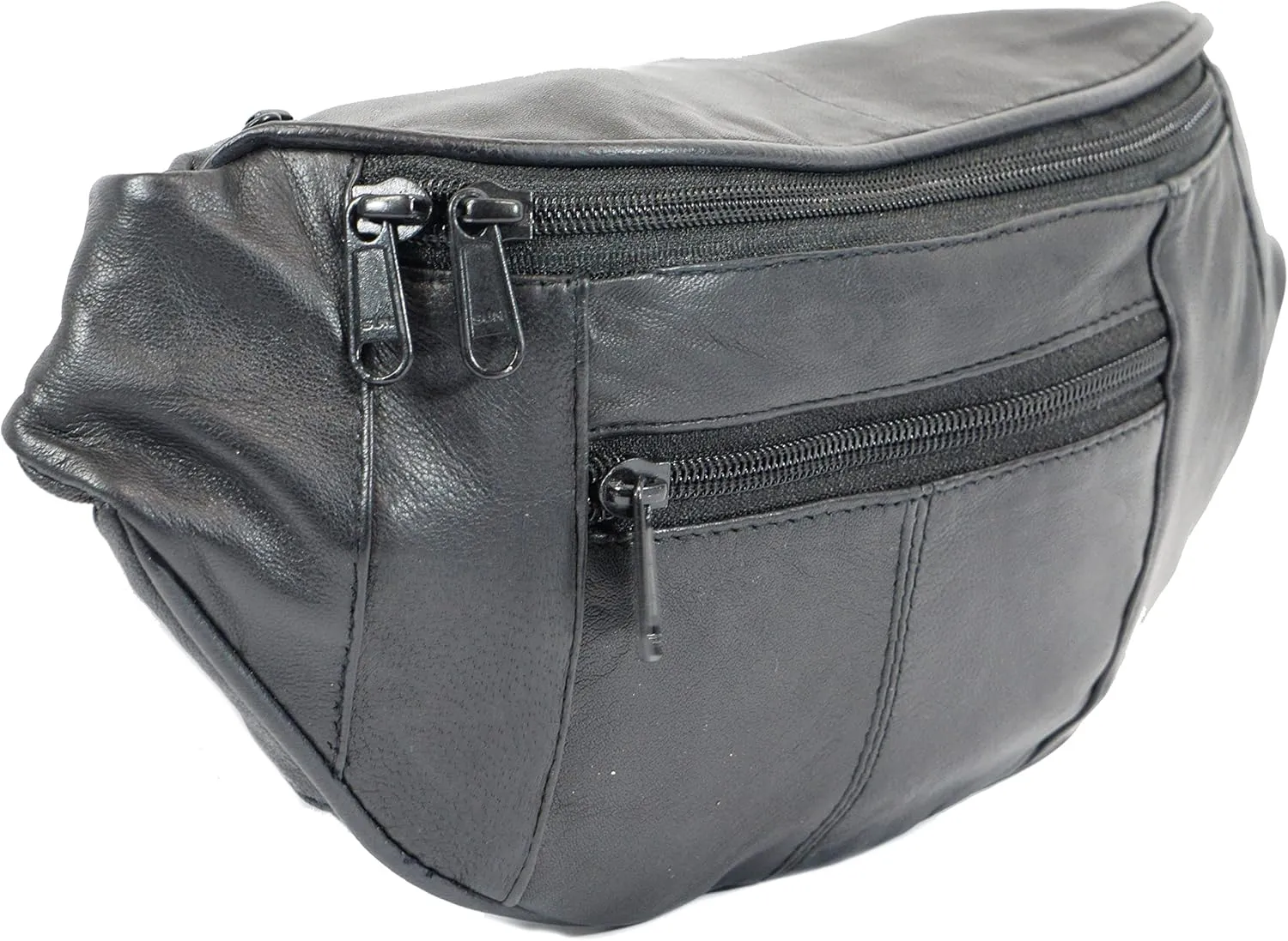 Genuine Leather Small Waist Bag Multi Function Pocket Mini Fanny Pack for Outdoor Use and Travel With Adjustable Waist Strap (Black)