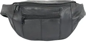 Genuine Leather Small Waist Bag Multi Function Pocket Mini Fanny Pack for Outdoor Use and Travel With Adjustable Waist Strap (Black)