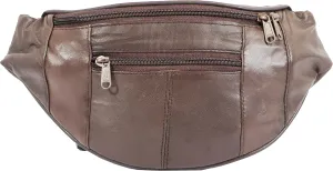 Genuine Leather Small Waist Bag Multi Function Pocket Mini Fanny Pack for Outdoor Use and Travel With Adjustable Waist Strap (Brown)