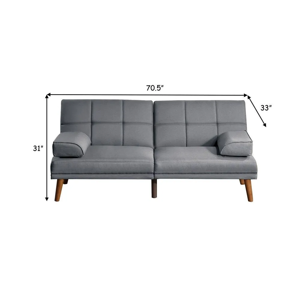 Gina 71 Inch Adjustable Futon Sofa Bed, Square Tufted, Tapered Legs, Gray By Casagear Home