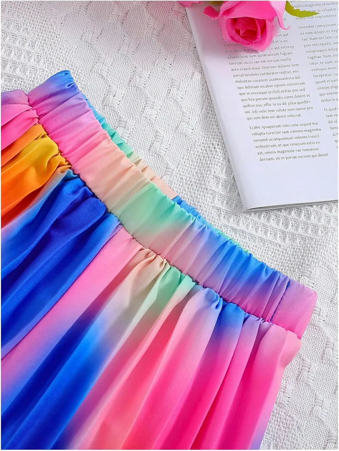 Girl's 2 Piece Boho Outfits Pleated Spaghetti Strap Camisoles and Elastic Waist Wide Leg Pants