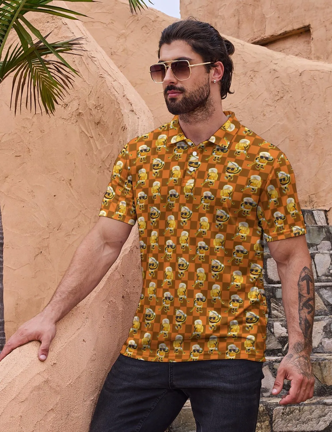 Golf Shirts for Men Funny Polo Short Sleeve Performance Moisture Wicking Quick Dry Mens Hawaiian Polo Shirt