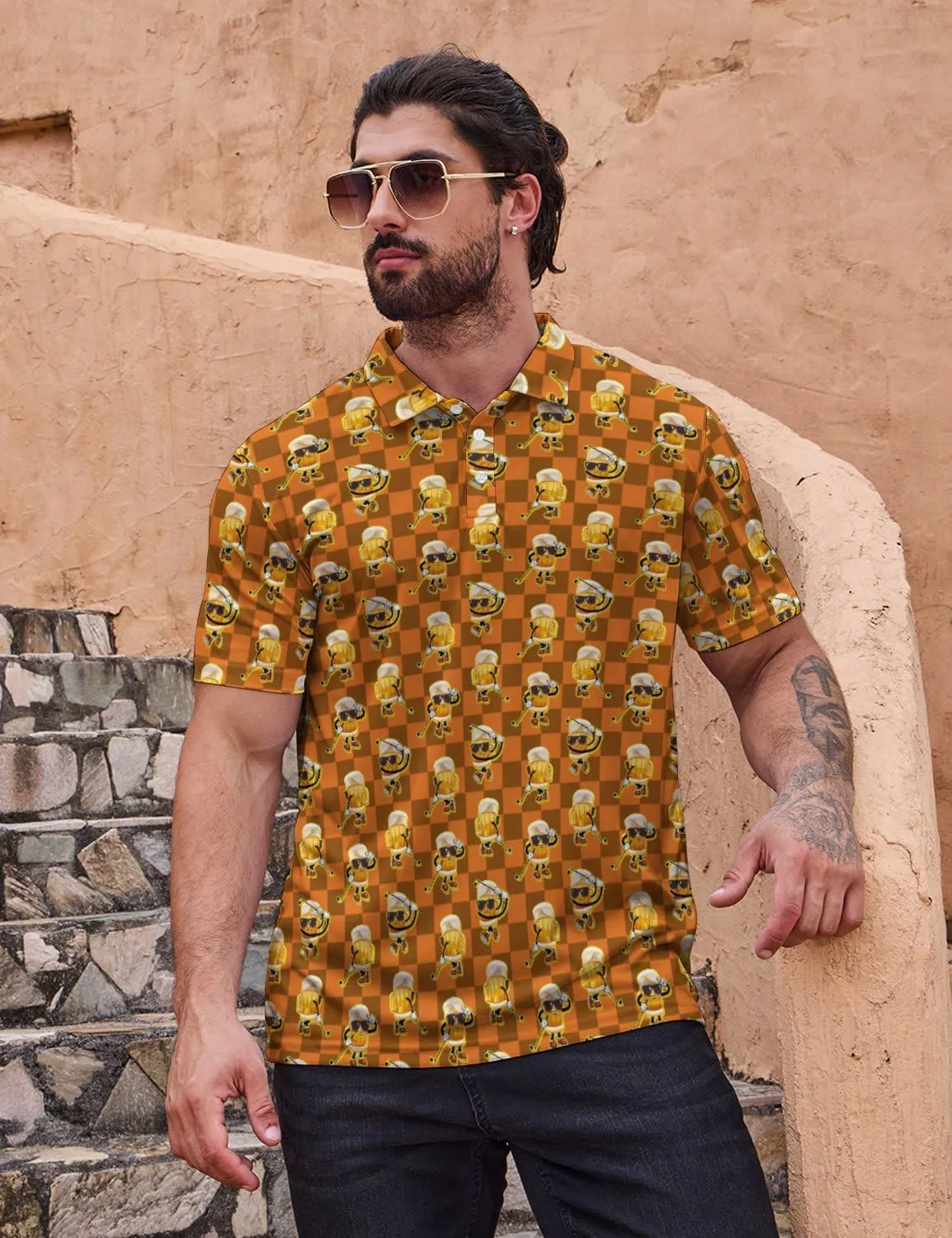 Golf Shirts for Men Funny Polo Short Sleeve Performance Moisture Wicking Quick Dry Mens Hawaiian Polo Shirt