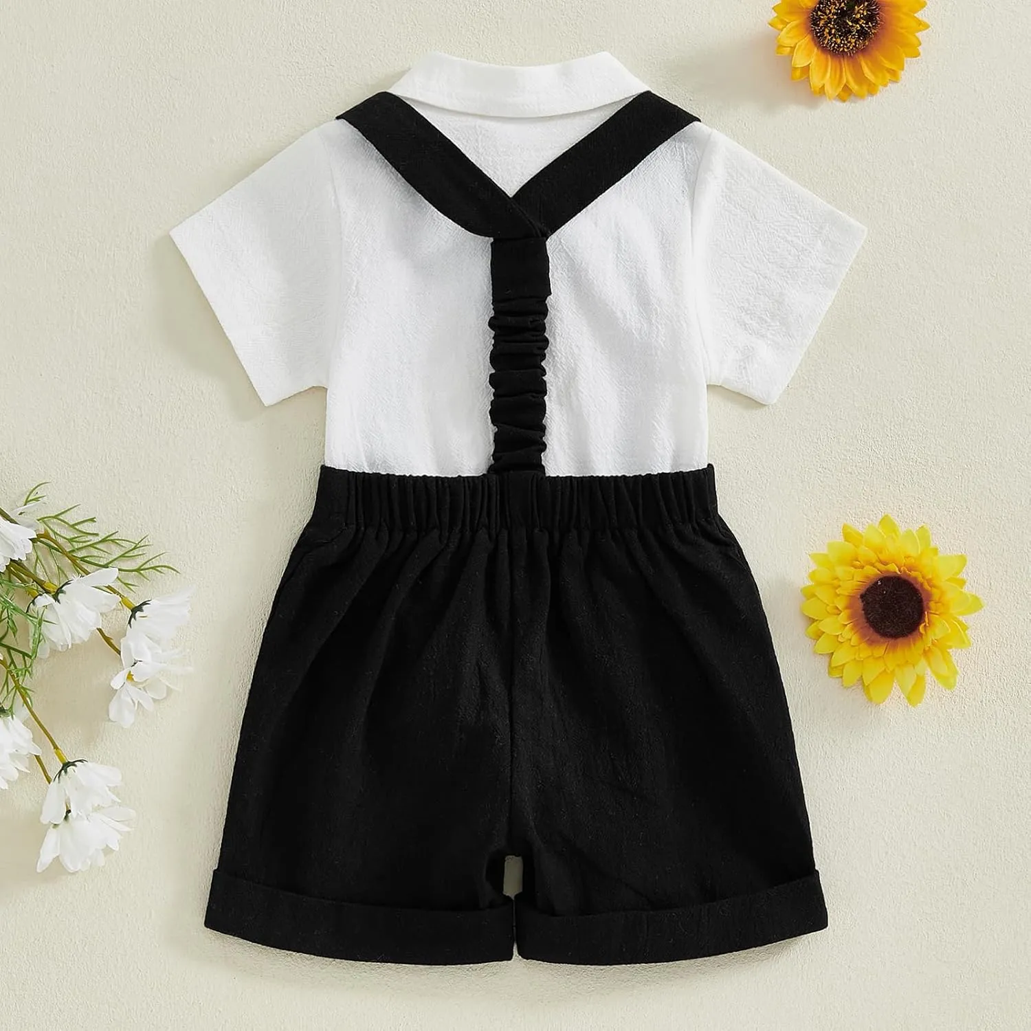 GOOCHEER Newborn Baby Boy Gentleman Outfit Suit Short Sleeve Bowtie Romper Jumpsuit Suspender Shorts Set Summer Dress Clothes