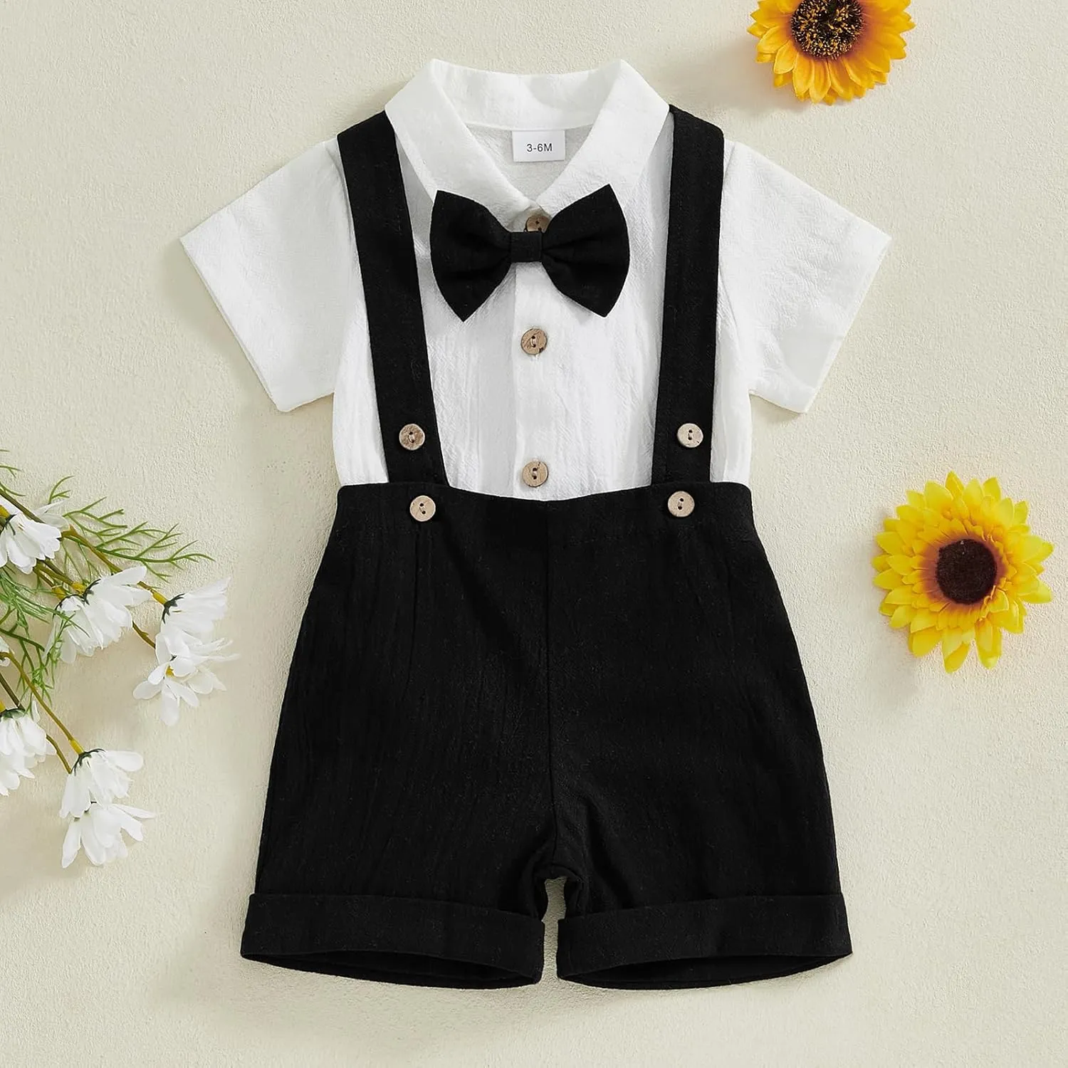 GOOCHEER Newborn Baby Boy Gentleman Outfit Suit Short Sleeve Bowtie Romper Jumpsuit Suspender Shorts Set Summer Dress Clothes