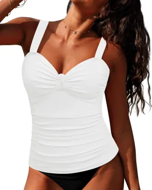 GRAPENT Tankini Tops for Women Twist Knot Ruched Swimsuits Beach Padded Adjustable Straps Modest Swimwear Swim Tops Only
