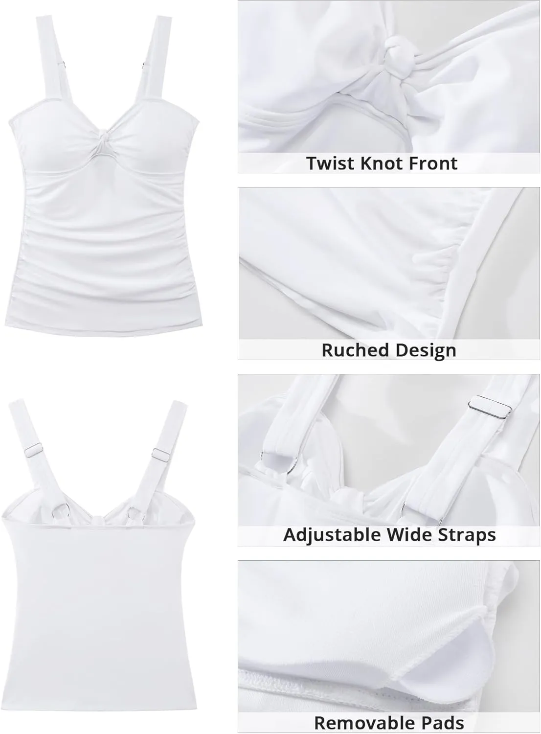 GRAPENT Tankini Tops for Women Twist Knot Ruched Swimsuits Beach Padded Adjustable Straps Modest Swimwear Swim Tops Only