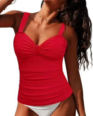 GRAPENT Tankini Tops for Women Twist Knot Ruched Swimsuits Beach Padded Adjustable Straps Modest Swimwear Swim Tops Only