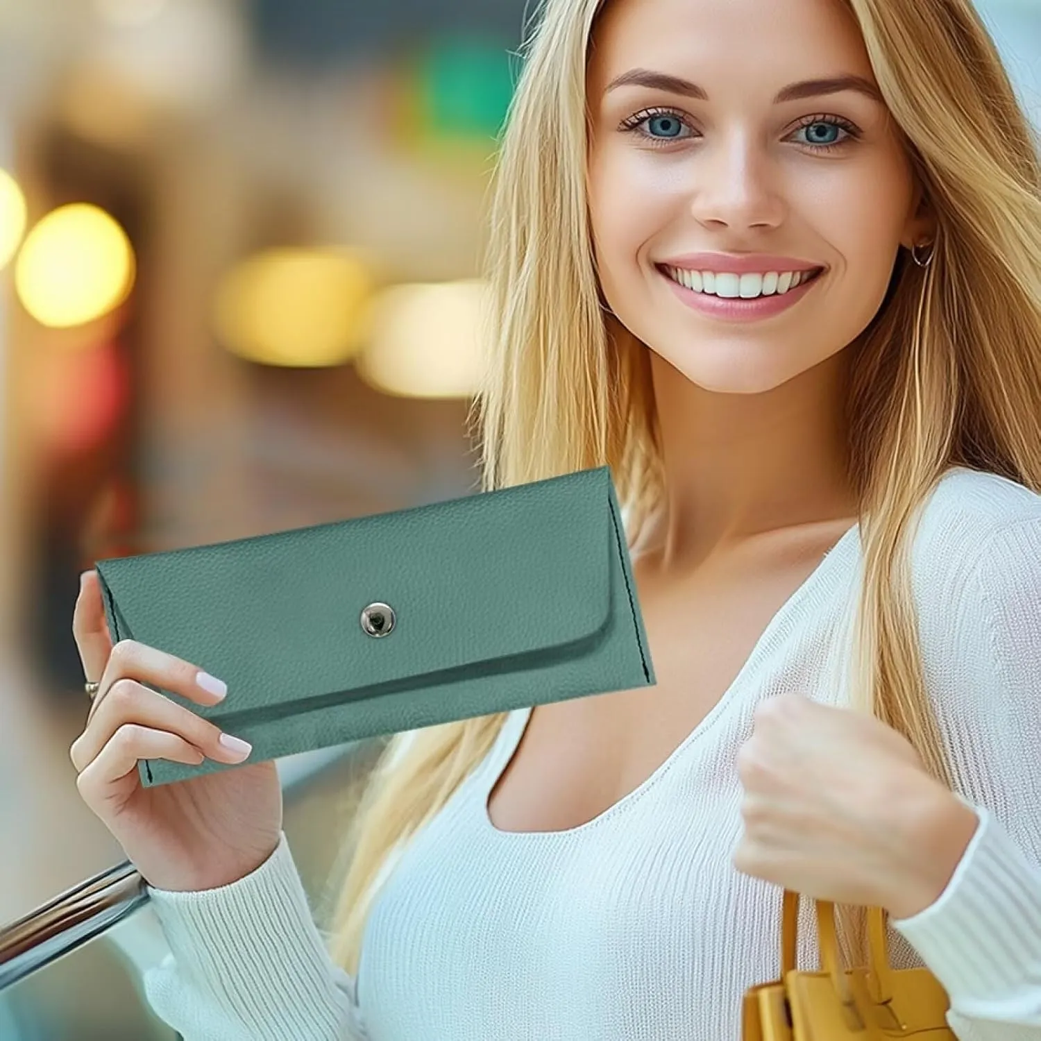 Green Skinny Long Wallet for Womens Casual Lightweight Clutch Bag Cash Purse with Metal Snap Button for Travel Business School Daily Outdoor Use
