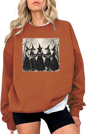 Halloween Sweatshirt - Women & Girls Graphic Pullover Tops