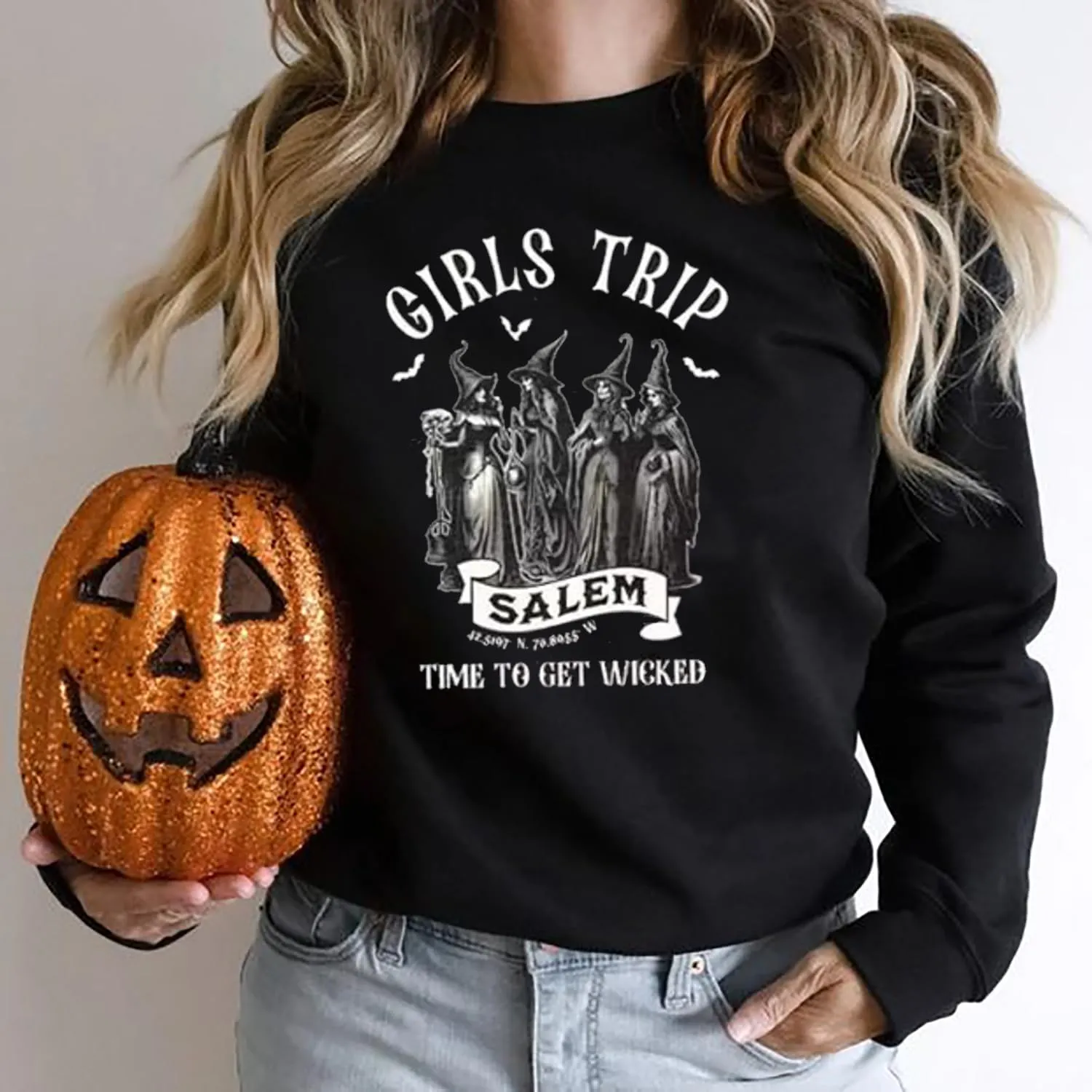 Halloween Sweatshirt - Women & Girls Graphic Pullover Tops