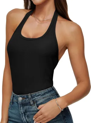 Halter Tank Tops for Women 2025 Summer Backless Going Out Crop Tops Cute Workout Y2K Trendy Camisole Shirts