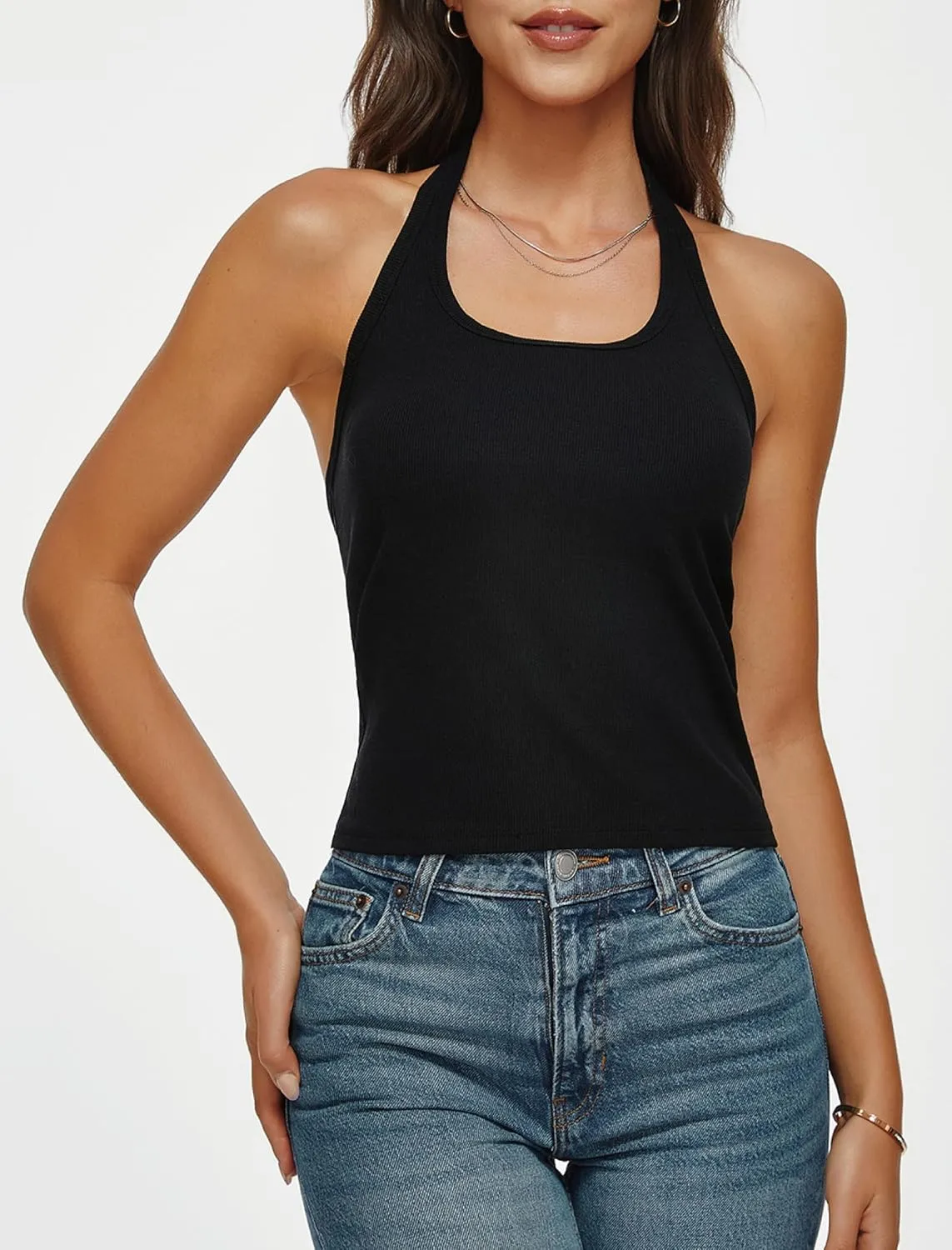 Halter Tank Tops for Women 2025 Summer Backless Going Out Crop Tops Cute Workout Y2K Trendy Camisole Shirts
