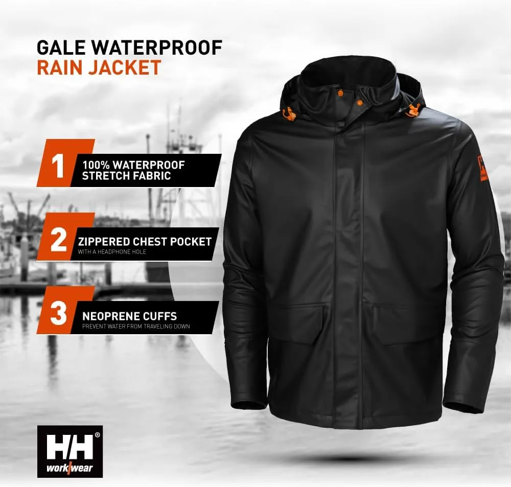 Helly-Hansen Workwear Gale Mens Rain Jackets Waterproof With Hood Made from Heavy-Duty Polyurethane on Polyester Knit