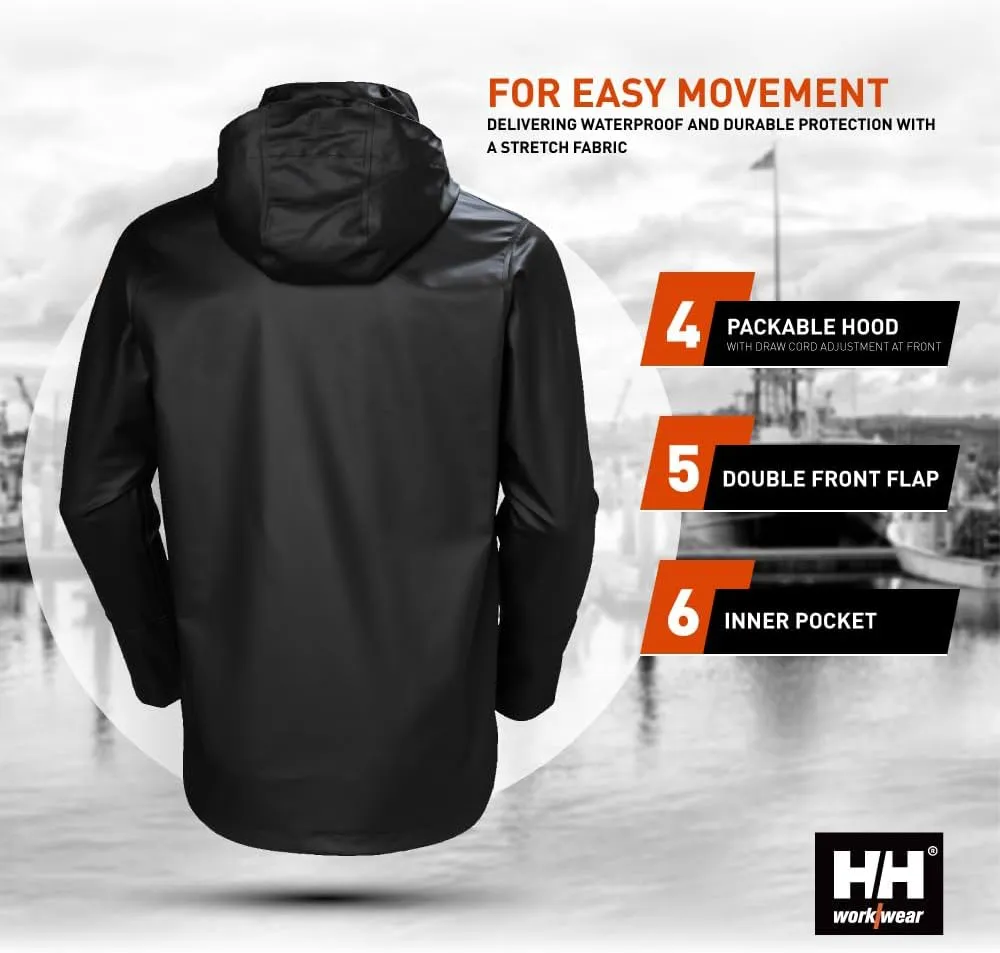 Helly-Hansen Workwear Gale Mens Rain Jackets Waterproof With Hood Made from Heavy-Duty Polyurethane on Polyester Knit