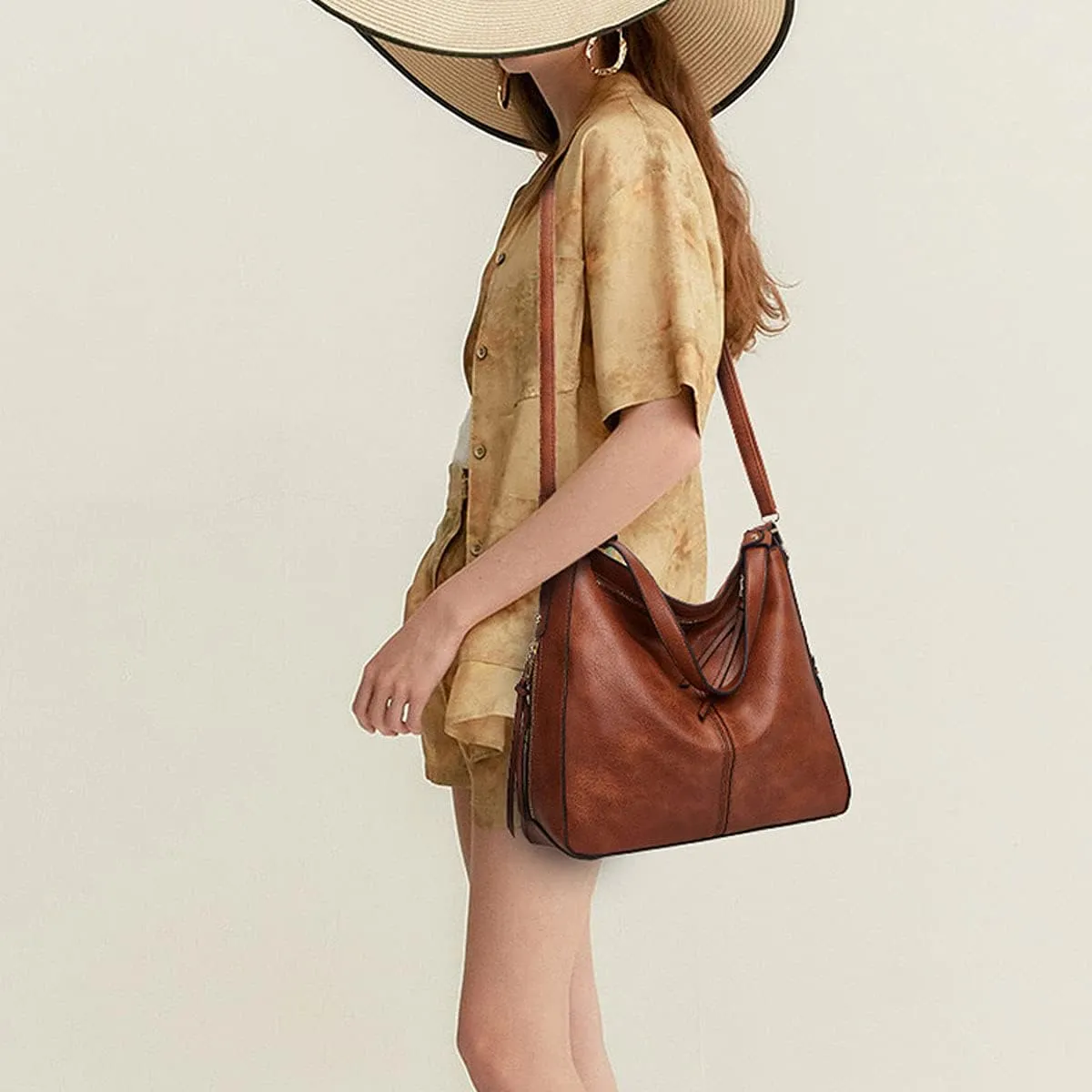 Hobo Bags for Women PU Leather Handbags Ladies Shoulder Bag Crossbody Bag Top Handle Tote Bucket Purse