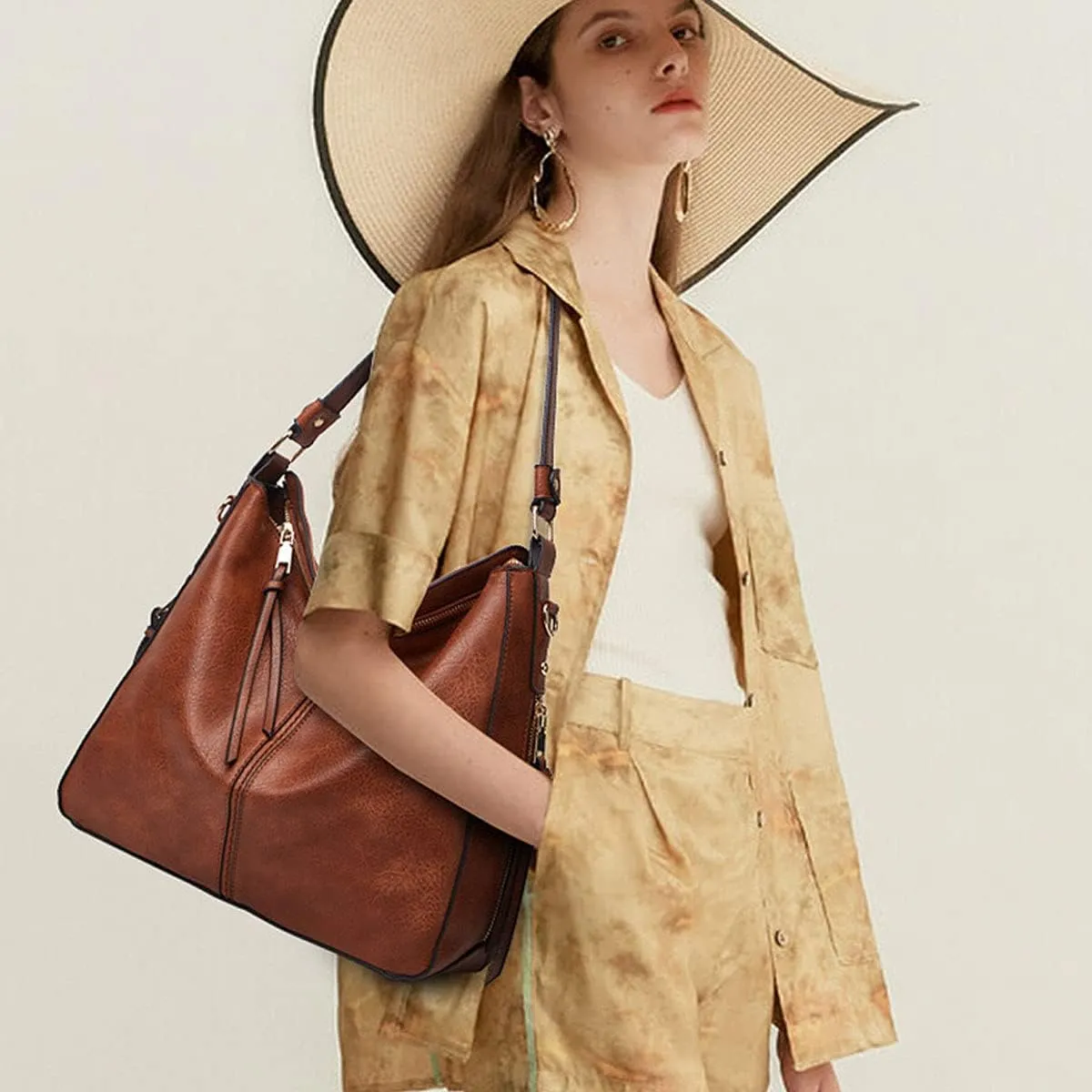 Hobo Bags for Women PU Leather Handbags Ladies Shoulder Bag Crossbody Bag Top Handle Tote Bucket Purse