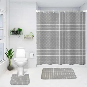 Homestic Shower Curtain & Bathmat Set | Non-Slip Bath mats for Bathroom | Easy-Slide Curtains | Polyester Curtain or Bathmat for Bath Décor | YX0152-3T | 3 Pcs Set | Multicolor