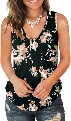 Jescakoo V Neck Tank Tops for Women Casual Sleeveless Shirts Loose Fit Summer